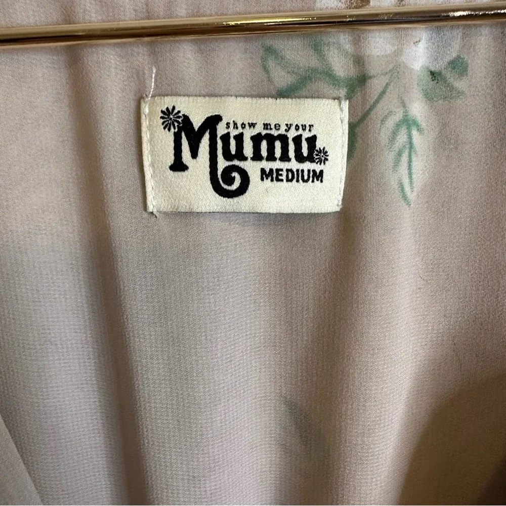 Show me your Mumu Maxi Dress Empire Waist V-neck Short Sleeve Floral Cream M - Picture 10 of 13